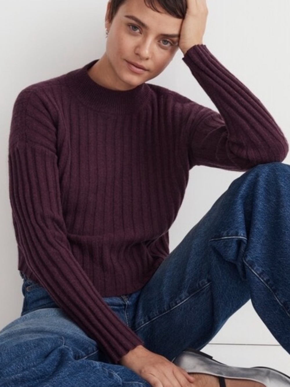 Madewell Levi Wool Mock Neck Crop Sweater Plum